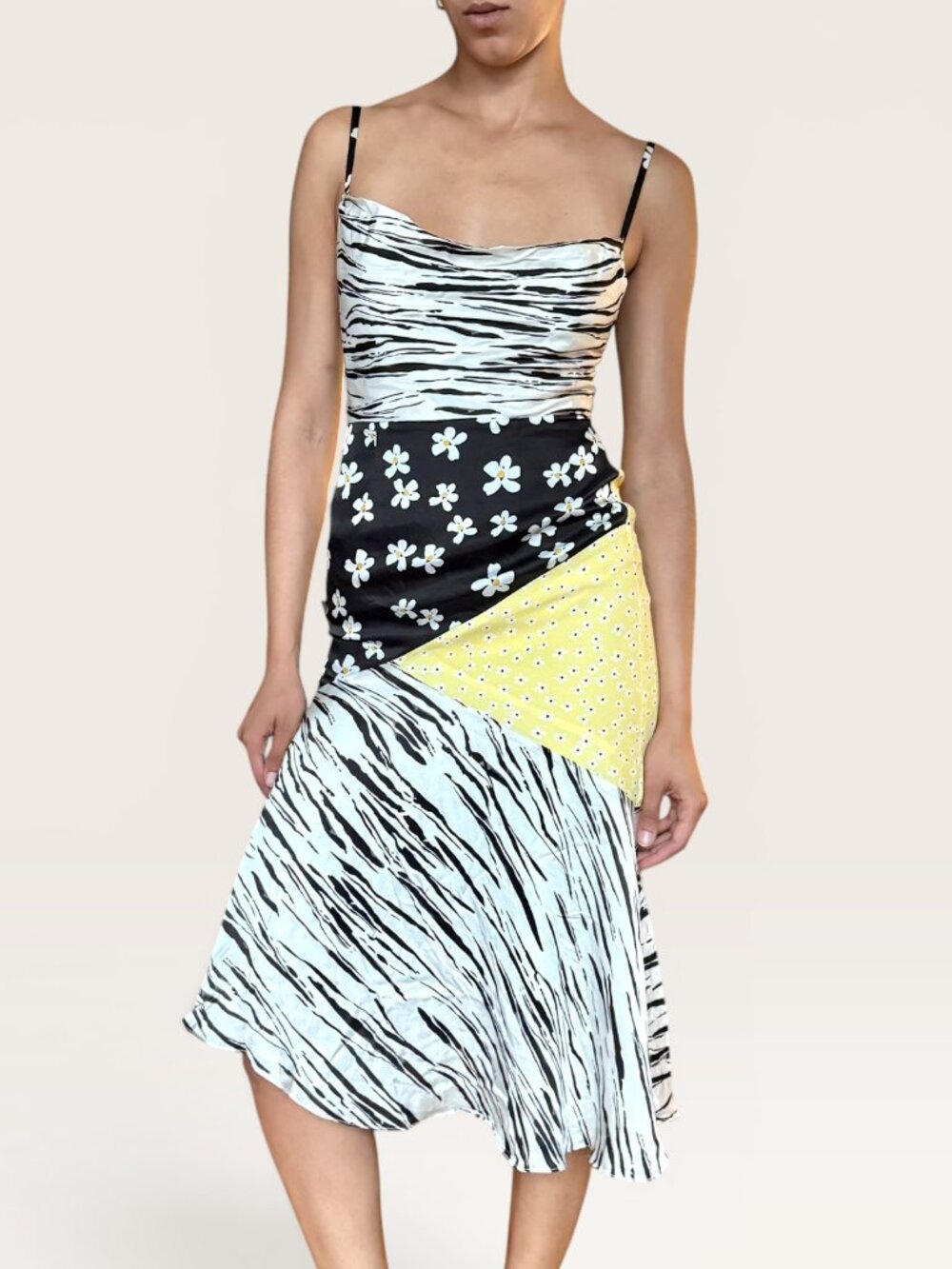 Fame and Partners Zebra Print Floral Midi Slip Dress US 2 Maximalist Whimsical